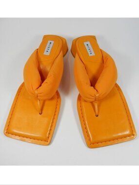 MIISTA Anais Square Toe Slip on Sandals Size 39 8.5 Low Heel Orange NEW $375